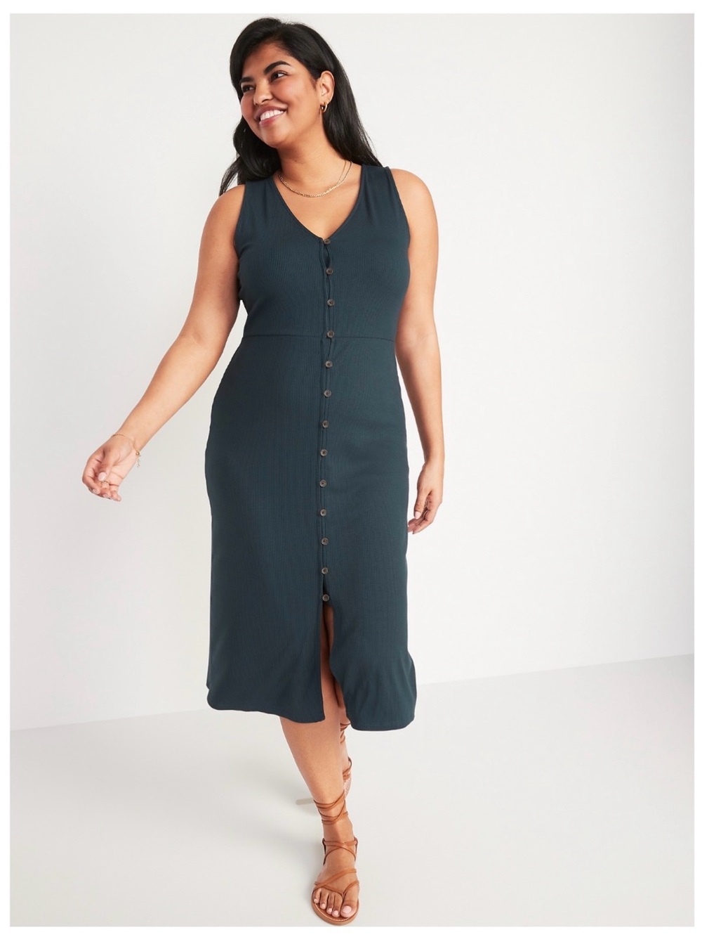 Old Navy Sleeveless Rib-Knit Button-Front Midi Dress